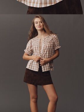 Anthropologie short sleeve smocked top xl